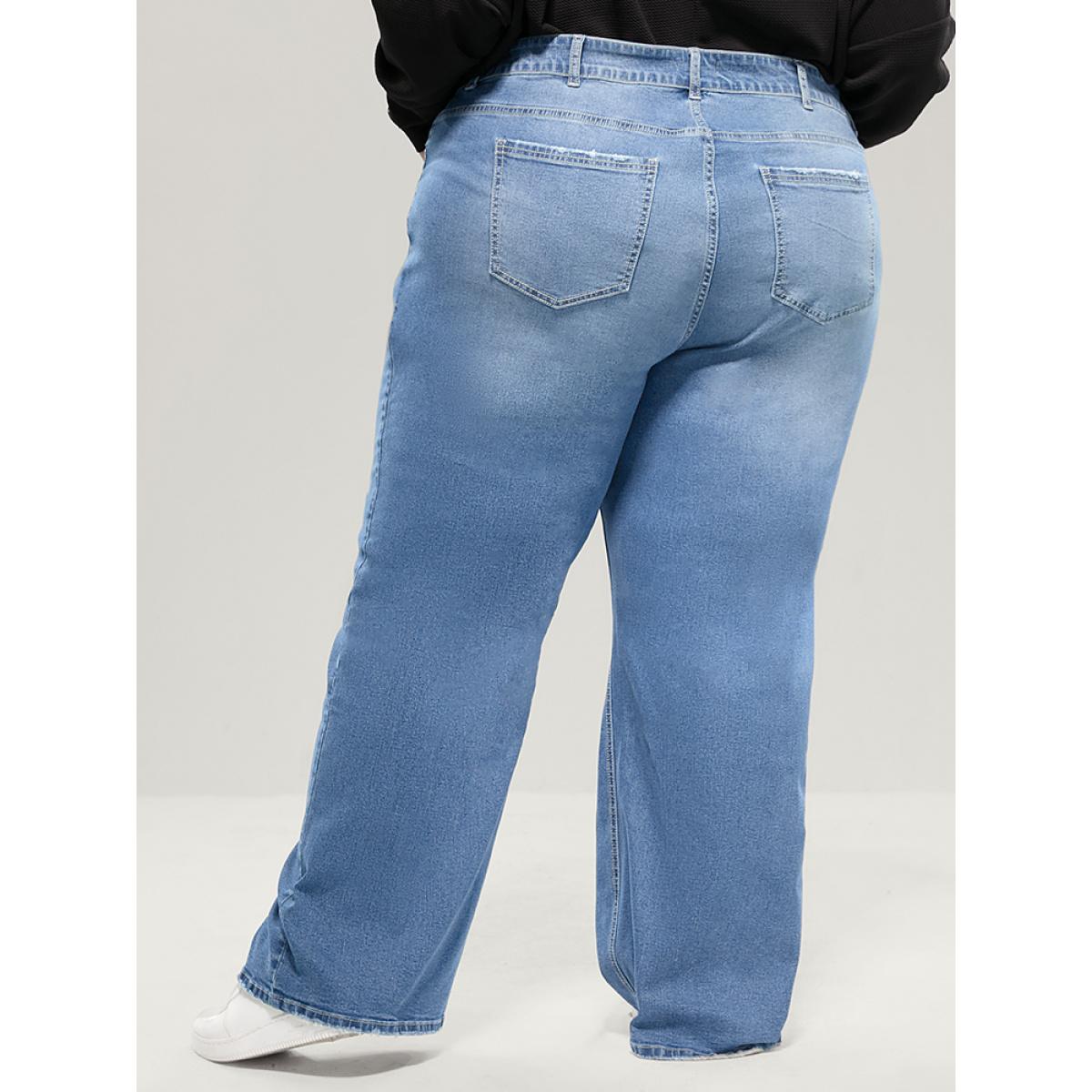 Plus Size Boyfriend Wide Leg Slightly Stretchy High Rise Medium Wash Jeans Women Stone Casual Plain Low stretch Pocket Jeans BloomChic 30/6X Product Image