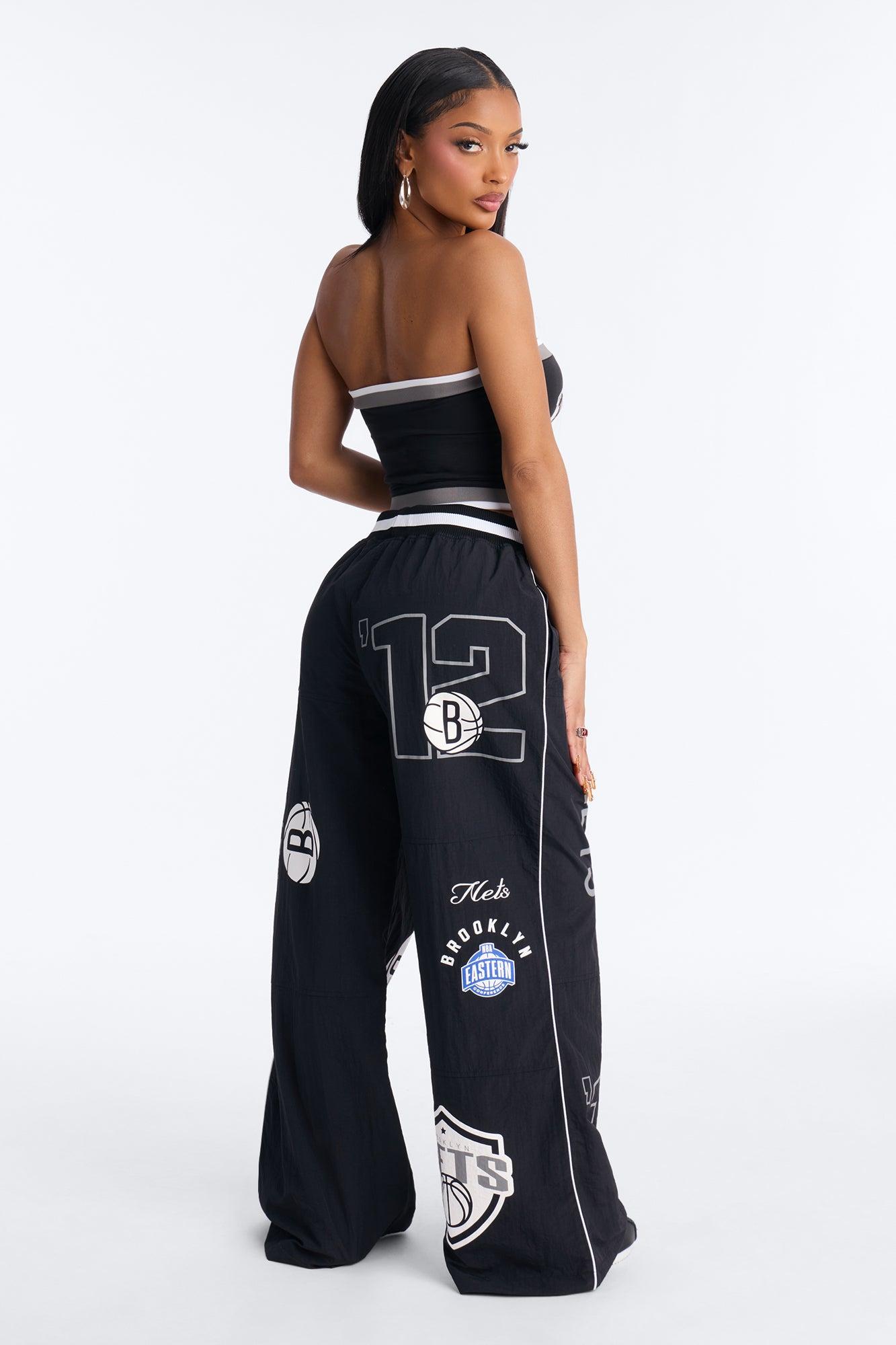 NBA Brooklyn Nets Patchwork Cargo Wide Leg Pant - Black Female Product Image