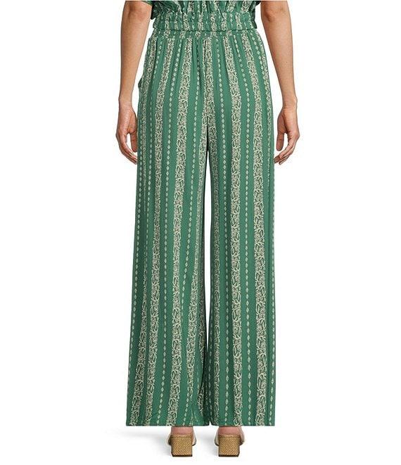 Angie Printed Tie Front Wide Leg Coordinating Palazzo Pants Product Image