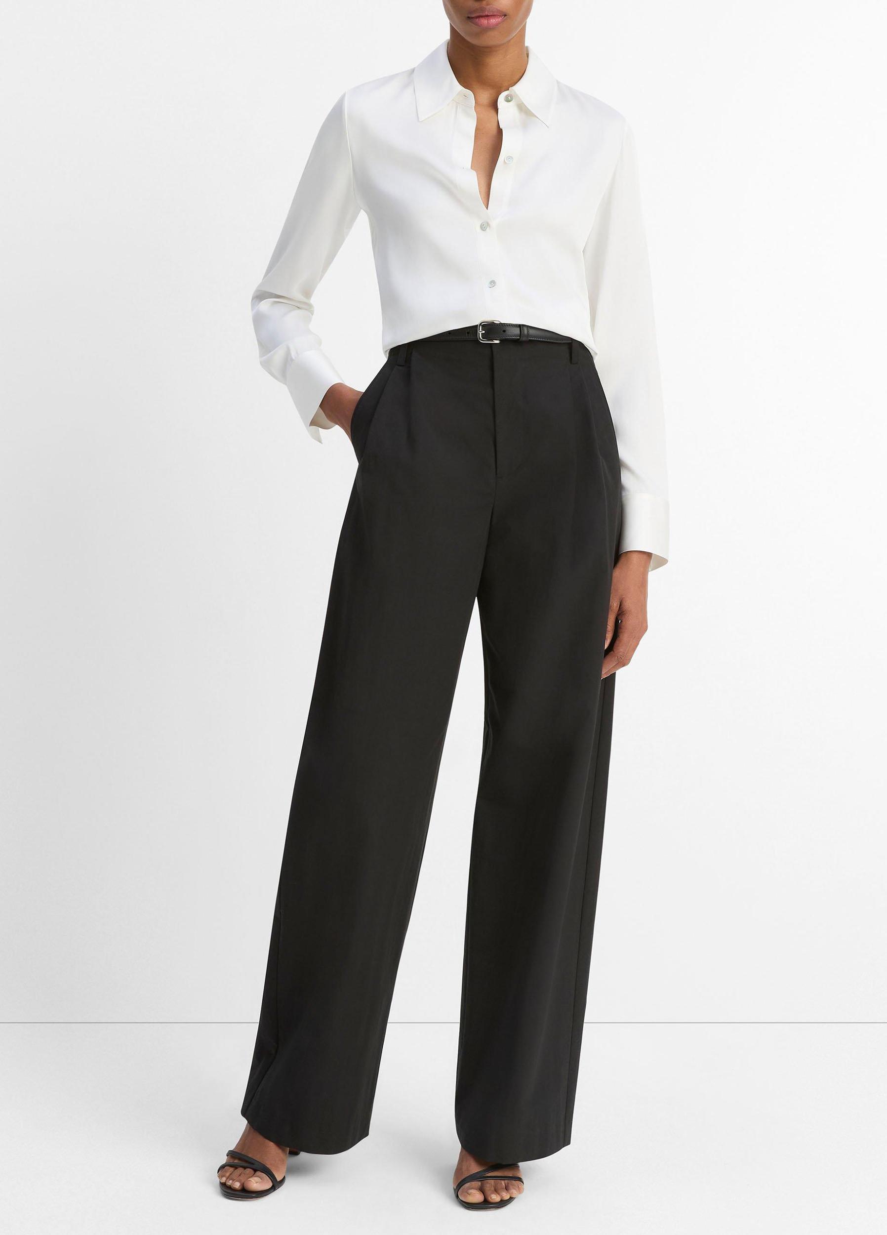 Silk-Blend Slim Button-Front Blouse Product Image