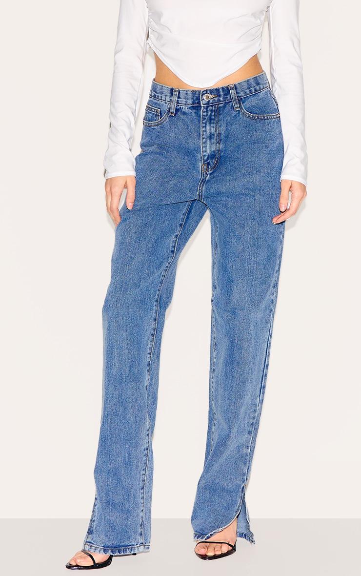 Vintage Wash Split Hem Jeans Product Image