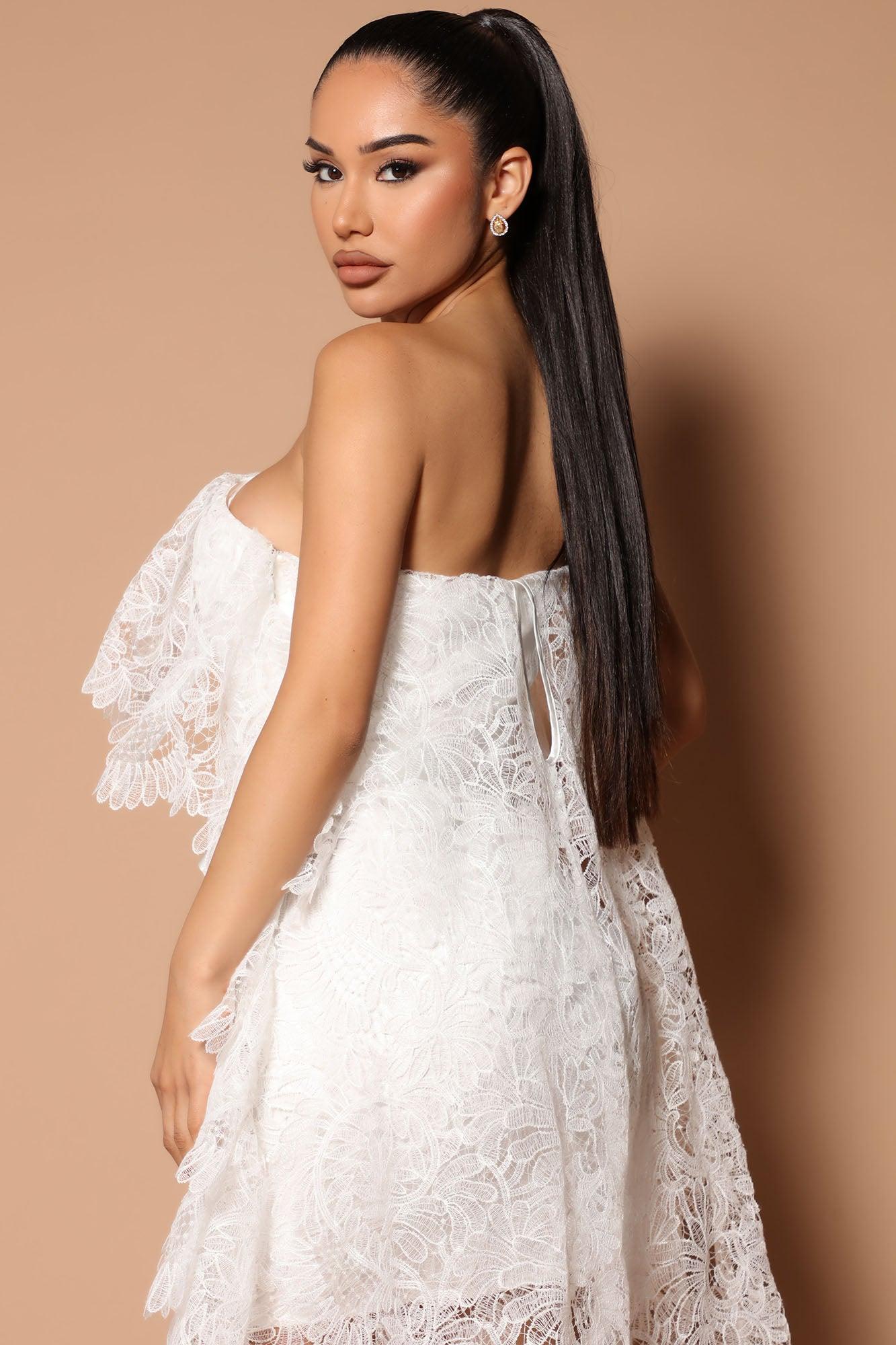 Amelia One Shoulder Lace Mini Dress - White Product Image