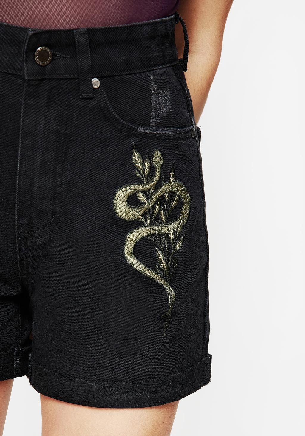 Nirah Embroidered Denim Shorts Product Image