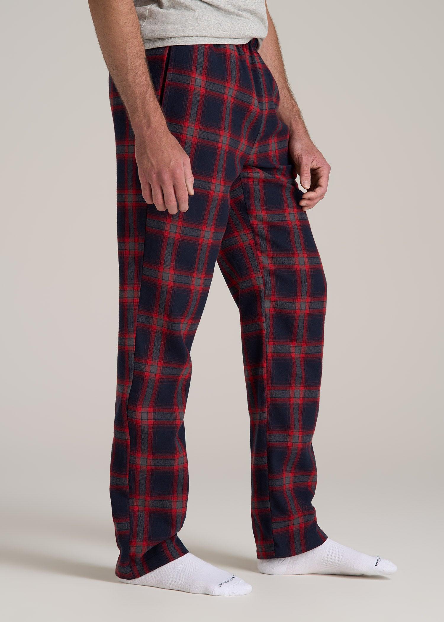 Plaid Pajama Pants for Tall Men in Grey and Red Tartan Product Image