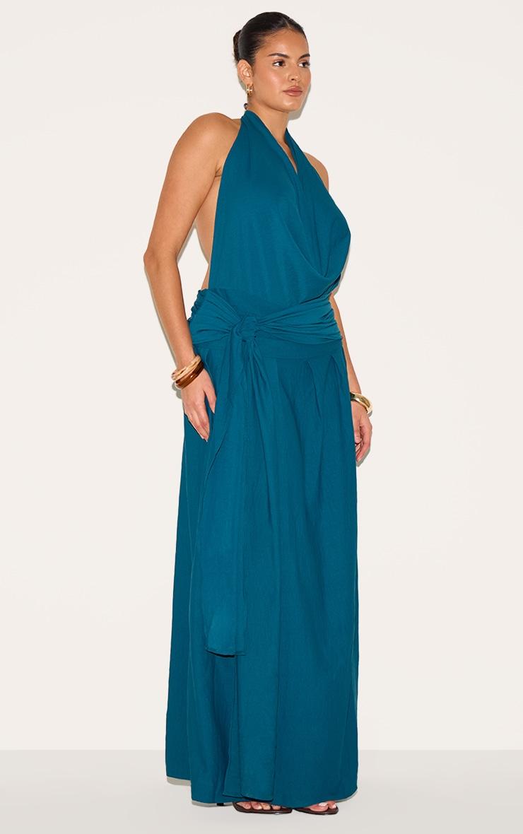 Plus Teal Floaty Woven Cowl Neck Low Back Maxi Dress Product Image