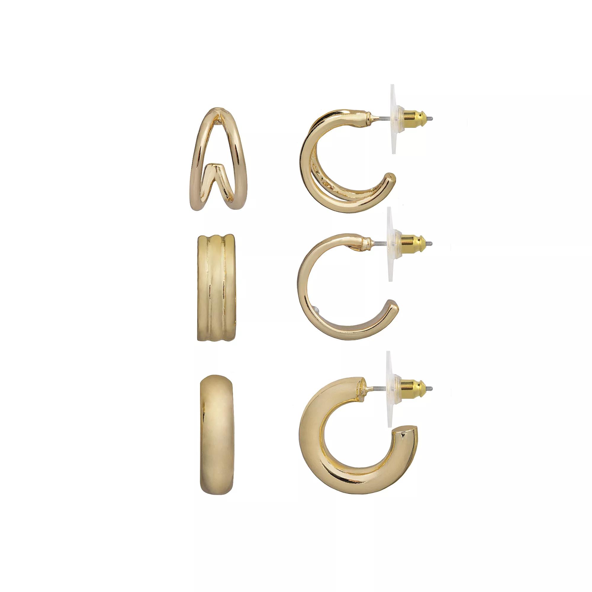 LC Lauren Conrad Gold Tone Mini C-Hoop Earring Set, Women's Product Image