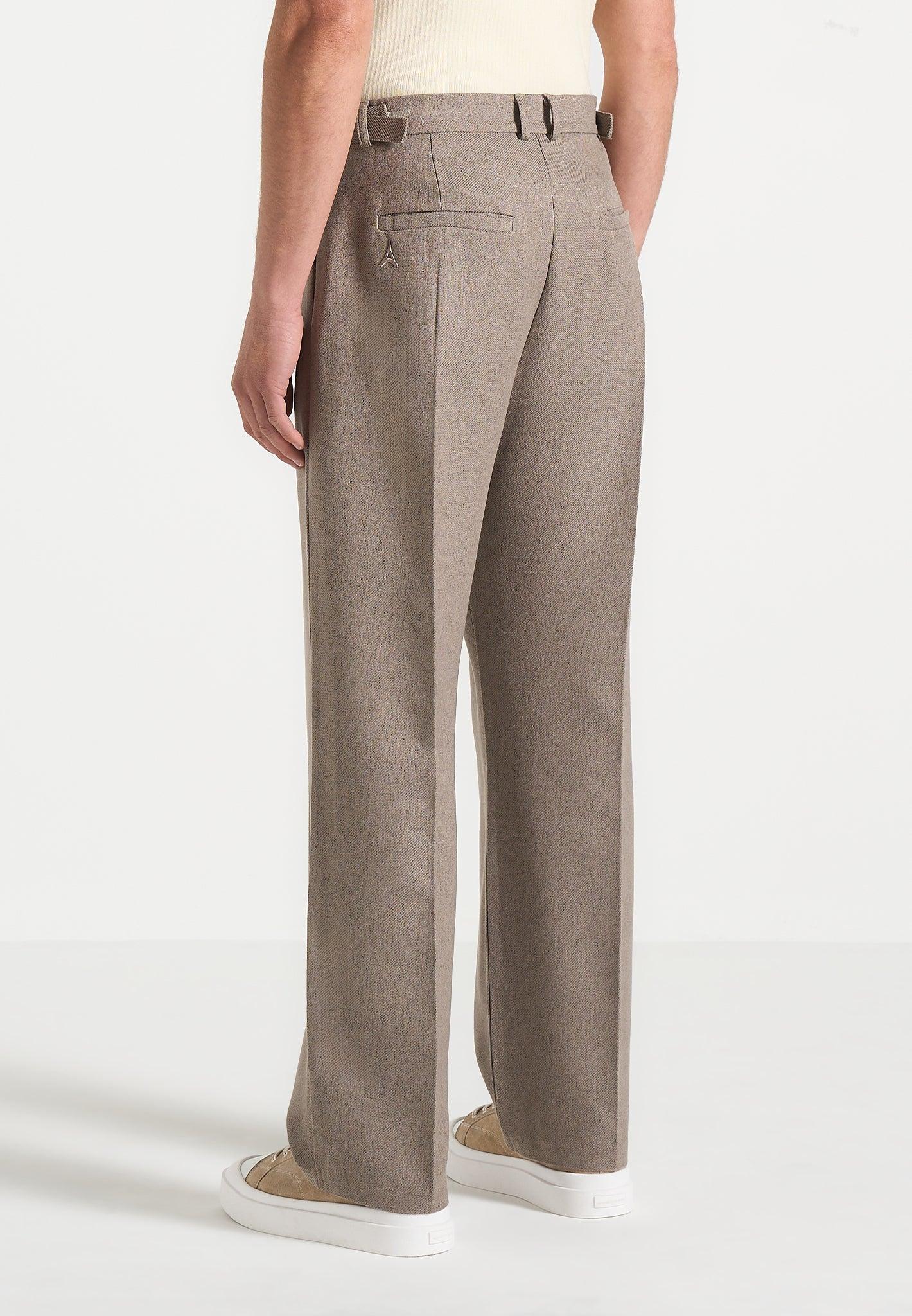 Pierre - Relaxed Fit Textured Pleated Tailored Trousers - Taupe Male Product Image