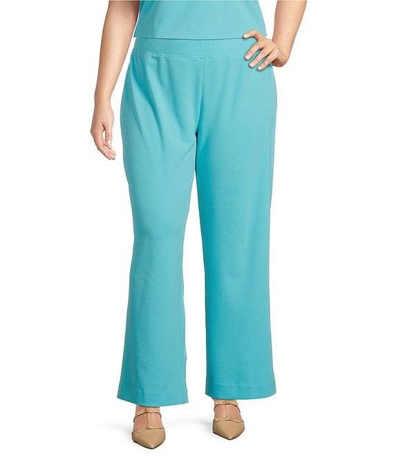 Ming Wang Plus Size Deco Stretch Crepe Back Slit Hem Pants Product Image