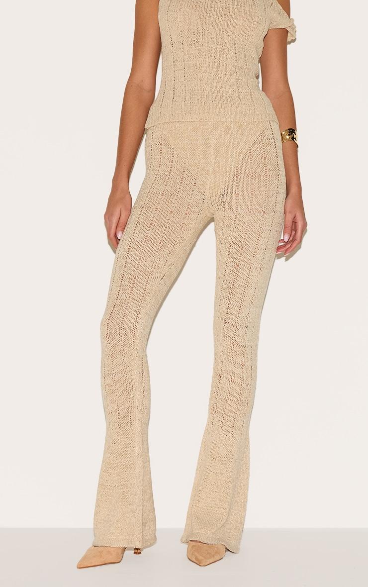 Oatmeal Textured Filigree Knit Wide Leg Pants Product Image
