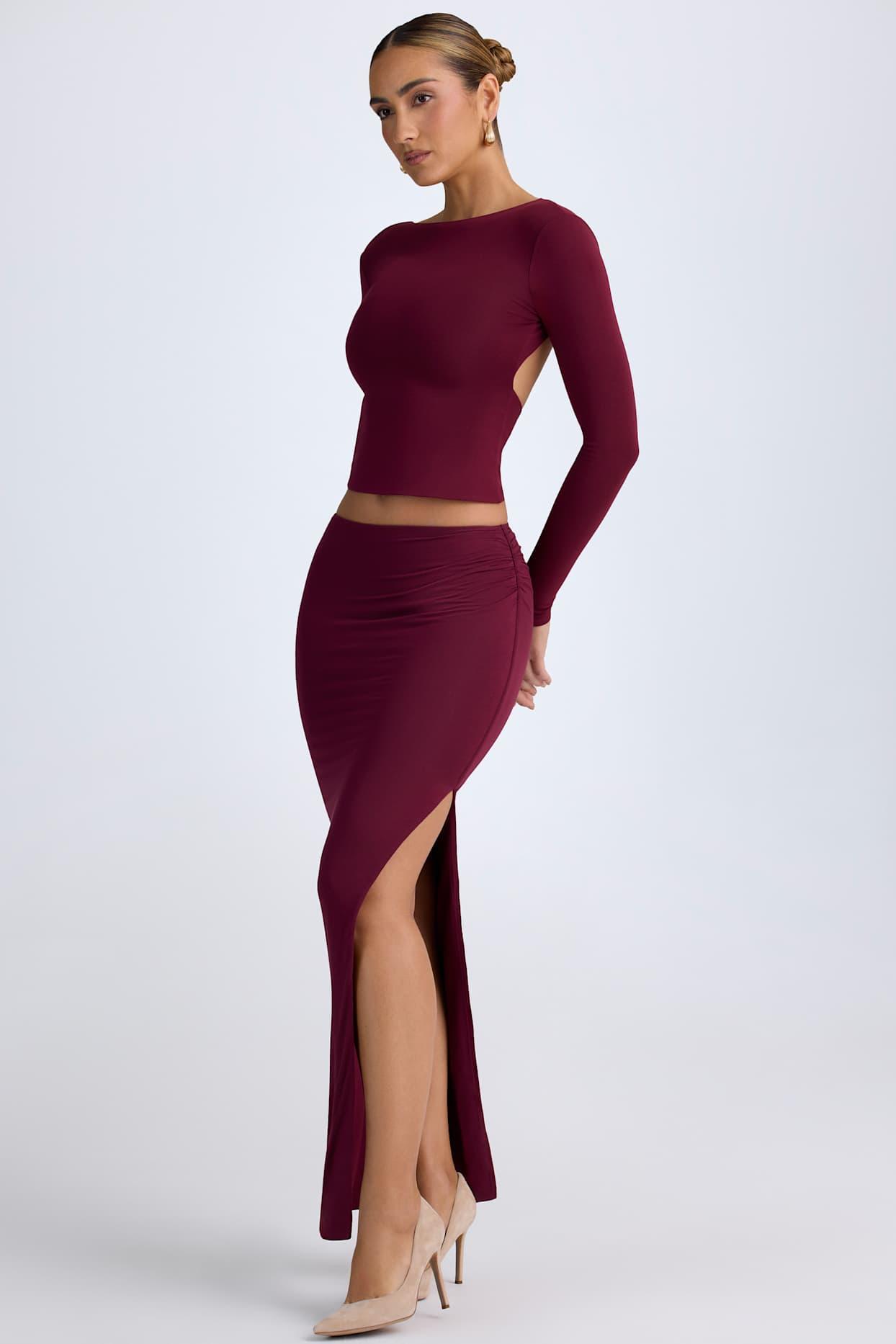 Modal Low-Rise Maxi Skirt in Wine Red Product Image