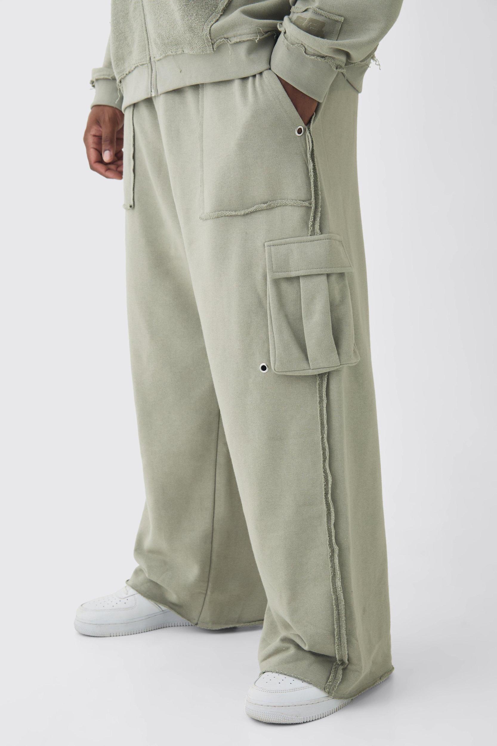 Plus Relaxed Wide Leg Eyelet Detail Cargo Sweatpants | boohooMAN USA Product Image