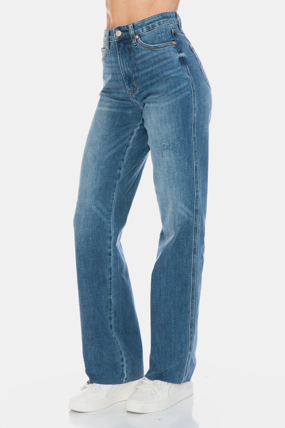 88848   Andie Hi-Rise Tummy Control Cut Raw Hem Straight Judy Blue Jeans - ONLINE EXCLUSIVE! Product Image