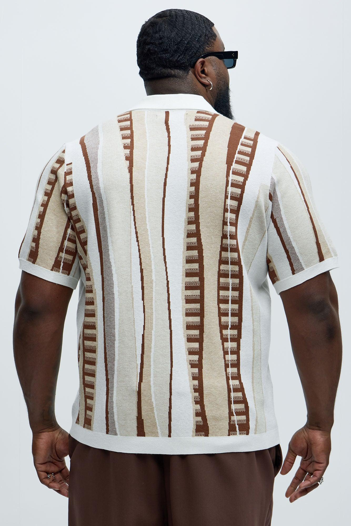 Neil Cuban Collar Knitted Shirt - Cream/combo Product Image