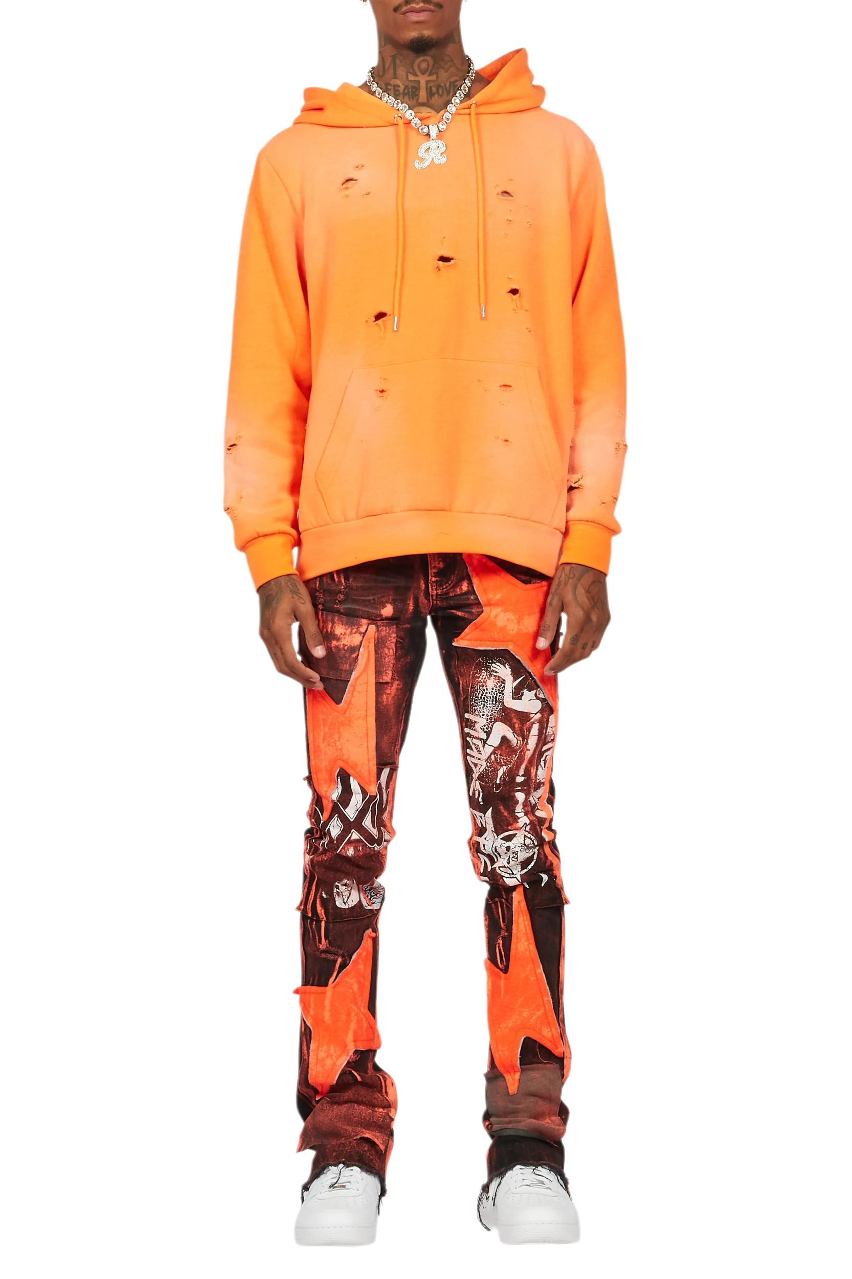 Valko Black/Orange Roller Paint Stacked Flare Jean Male Product Image