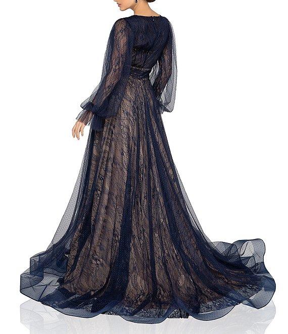 Terani Couture Lace V-Neck Long Sleeve Gown Product Image