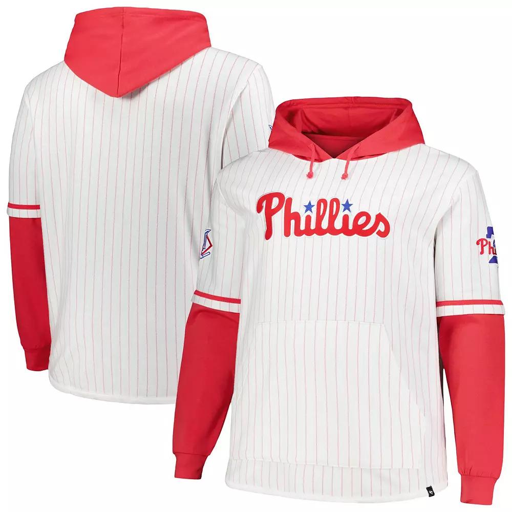 Men's '47 White Philadelphia Phillies Big & Tall Pinstripe Double Header Collection Pullover Hoodie, Size: 3XLT Product Image