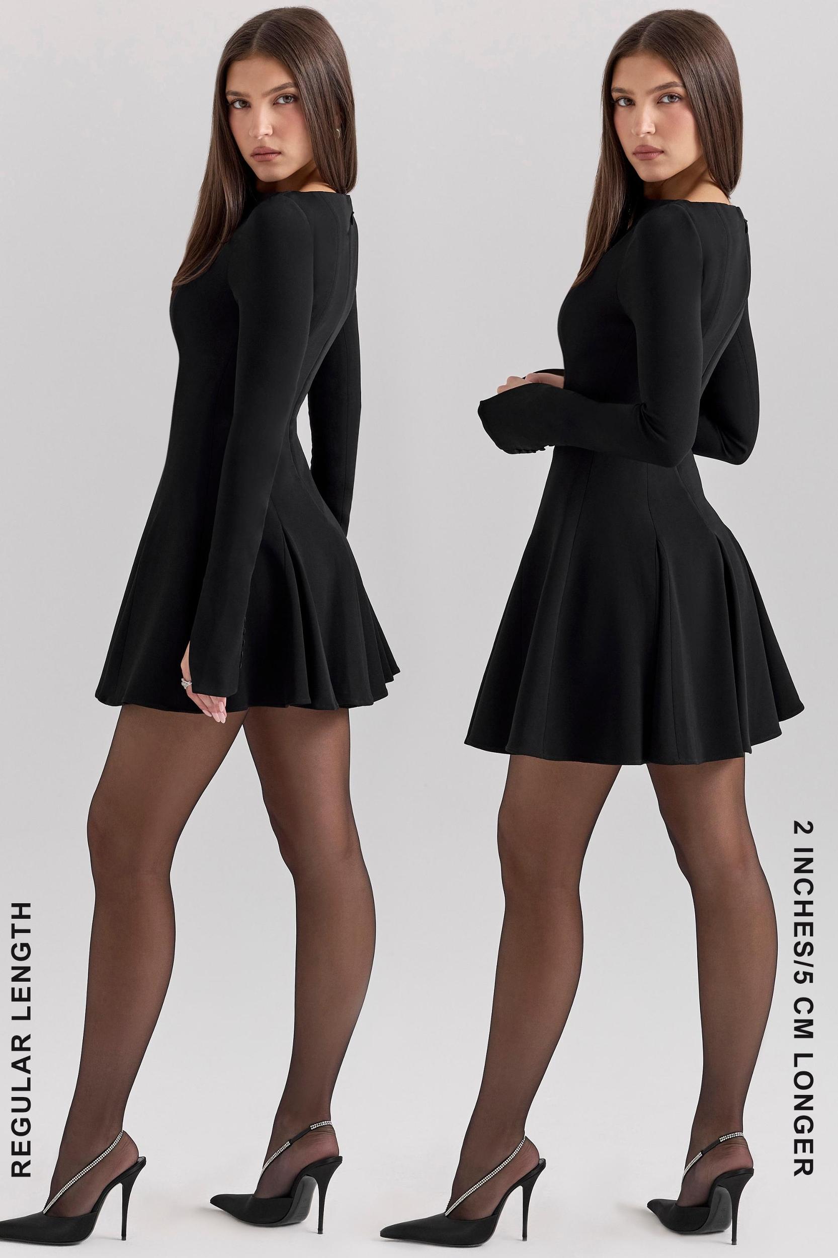 Francesca  black stretch crepe godet mini dress Product Image
