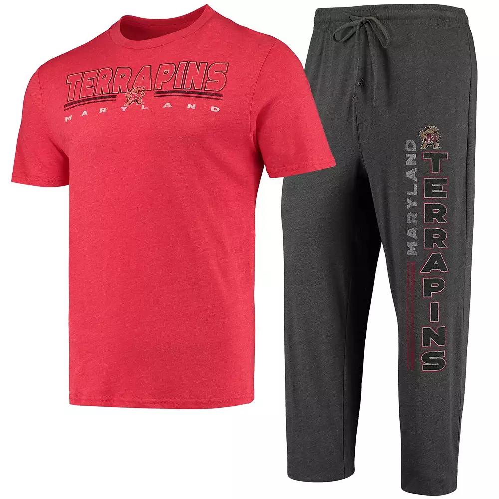 Men's Concepts Sport Heathered Charcoal/Red Maryland Terrapins Meter T-Shirt & Pants Sleep Set, Size: Large Product Image