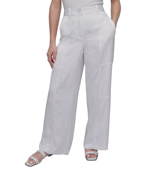 Donna Karan Flat Front Wide Leg Glazed Dressing Cargo Pants Product Image