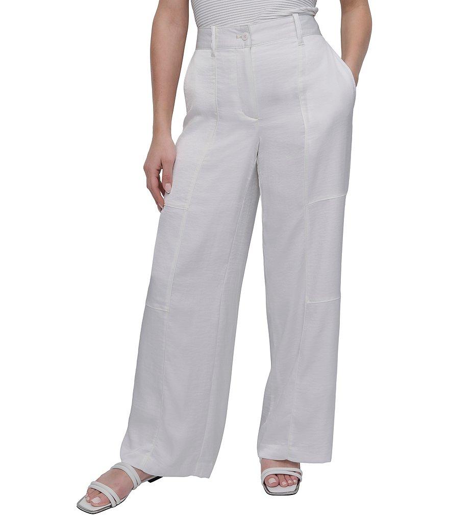 Donna Karan Flat Front Wide Leg Glazed Dressing Cargo Pants Product Image