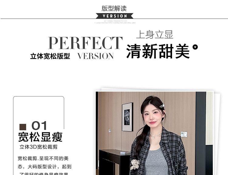 Maternity Sleeveless Scoop Neck Plain Midi Tank Dress / Collared Plaid Button Up Shirt Product Image