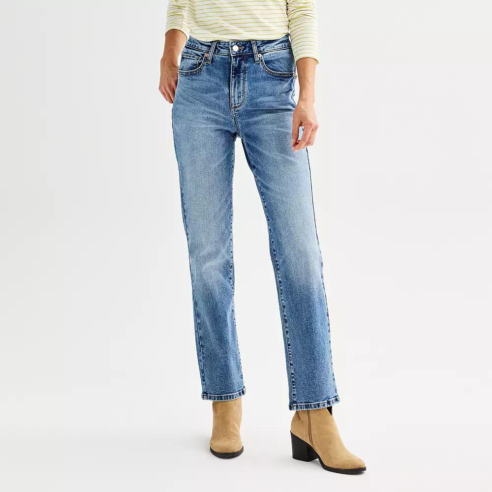 Petite Sonoma Goods For Life® High Rise Straight Jeans, Women's, Size: 8 Petite, Medium Blue Product Image