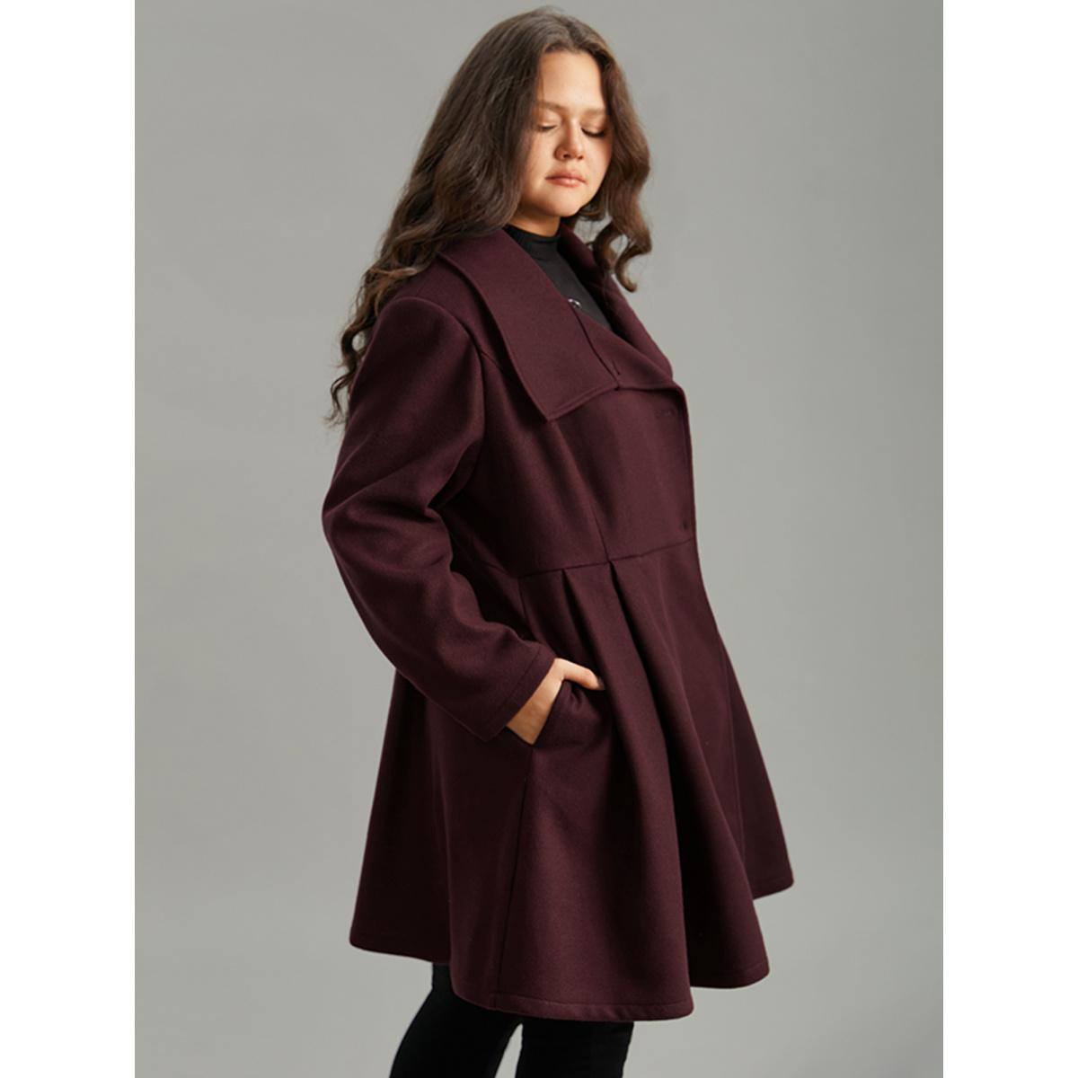 Plus Size Plain Button Up Pocket Asymmetrical Lapel Collar Coat Women Burgundy Elegant Plain Ladies Everyday Winter Coats BloomChic 22-24/3X Product Image