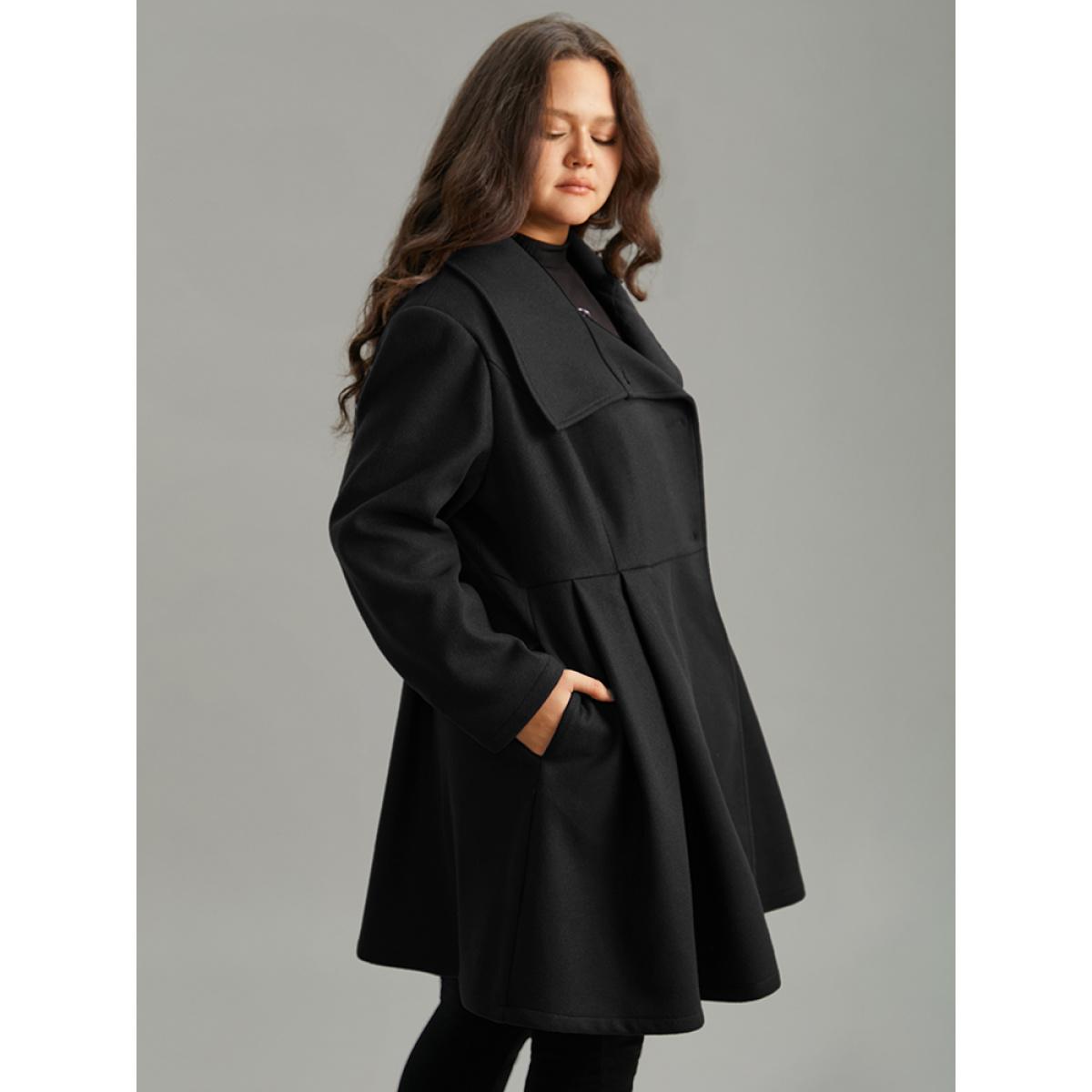 Plus Size Plain Button Up Pocket Asymmetrical Lapel Collar Coat Women Black Timeless Plain Ladies Elegant Winter Coats BloomChic 14-16/1X Product Image