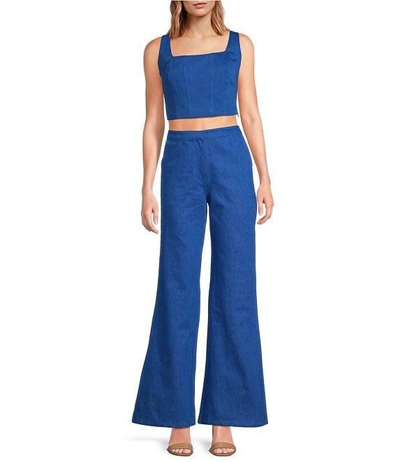 Lucy Paris Coordinating Renna Square Neck Sleeveless Denim Crop Top Product Image