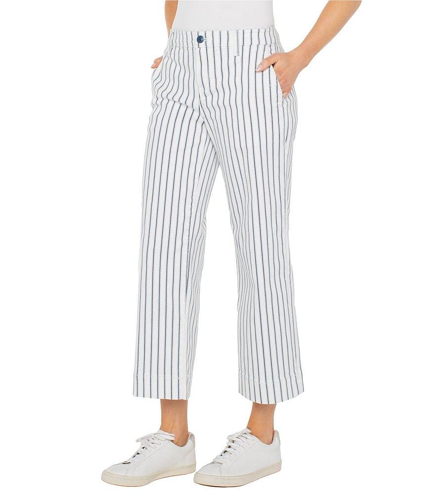 Liverpool Los Angeles Stretch Denim Striped Mid Rise Cropped Wide Leg Jeans Product Image