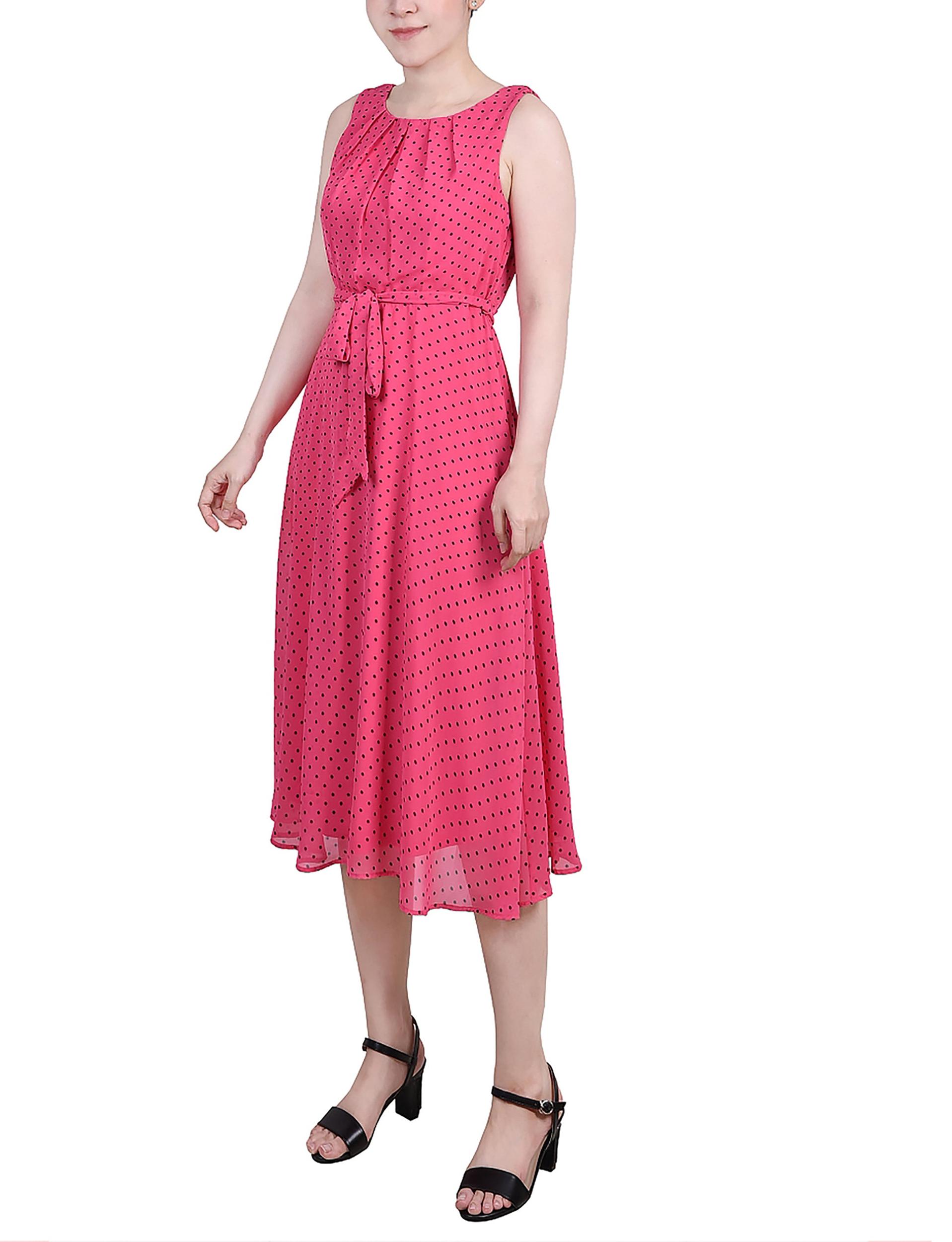 Pink Black Fantasy Dot Sleeveless Chiffon Belted Dress - Petite Product Image
