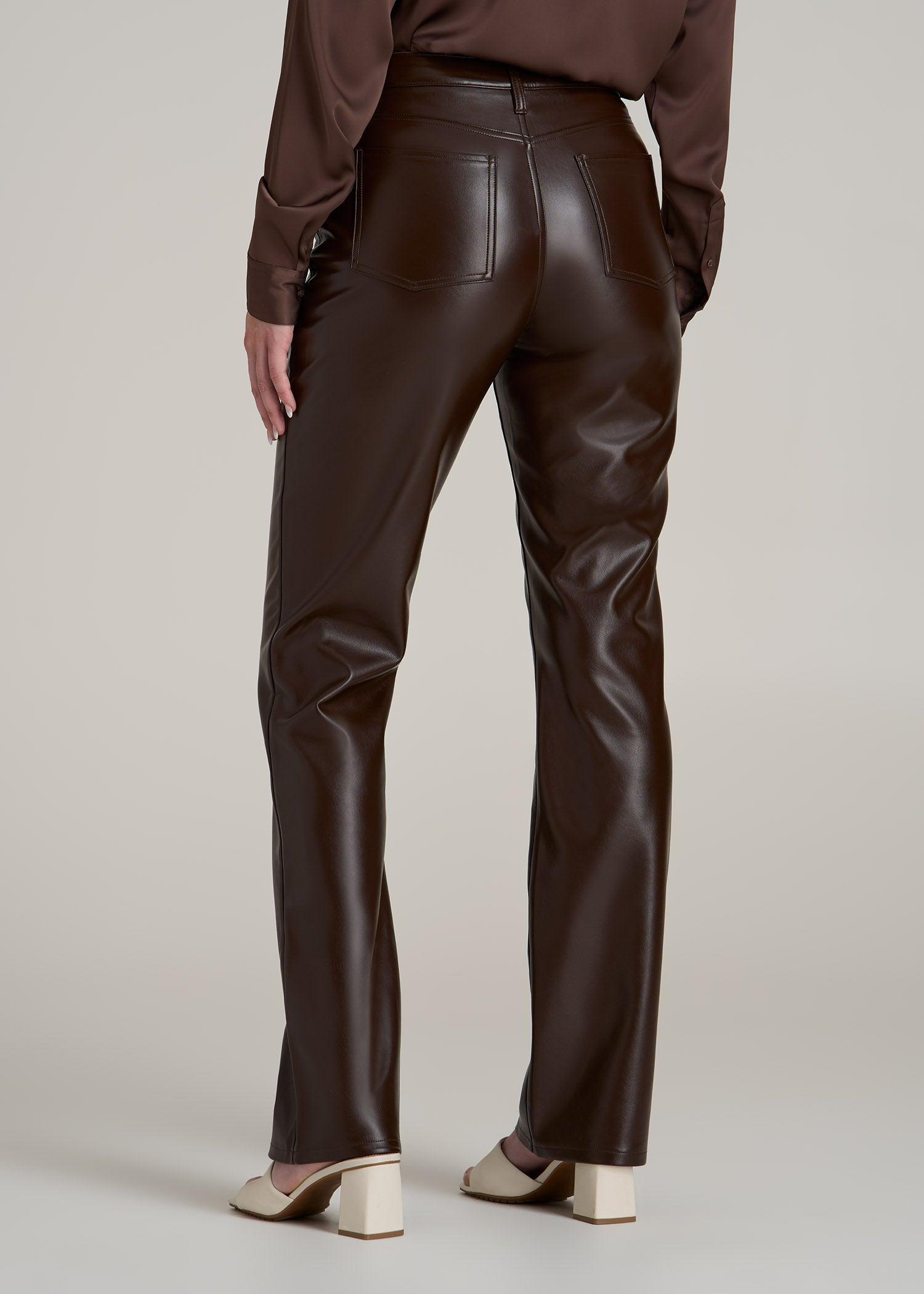 True Touch Leather Straight Leg Pants for Tall Women in Espresso Female Product Image