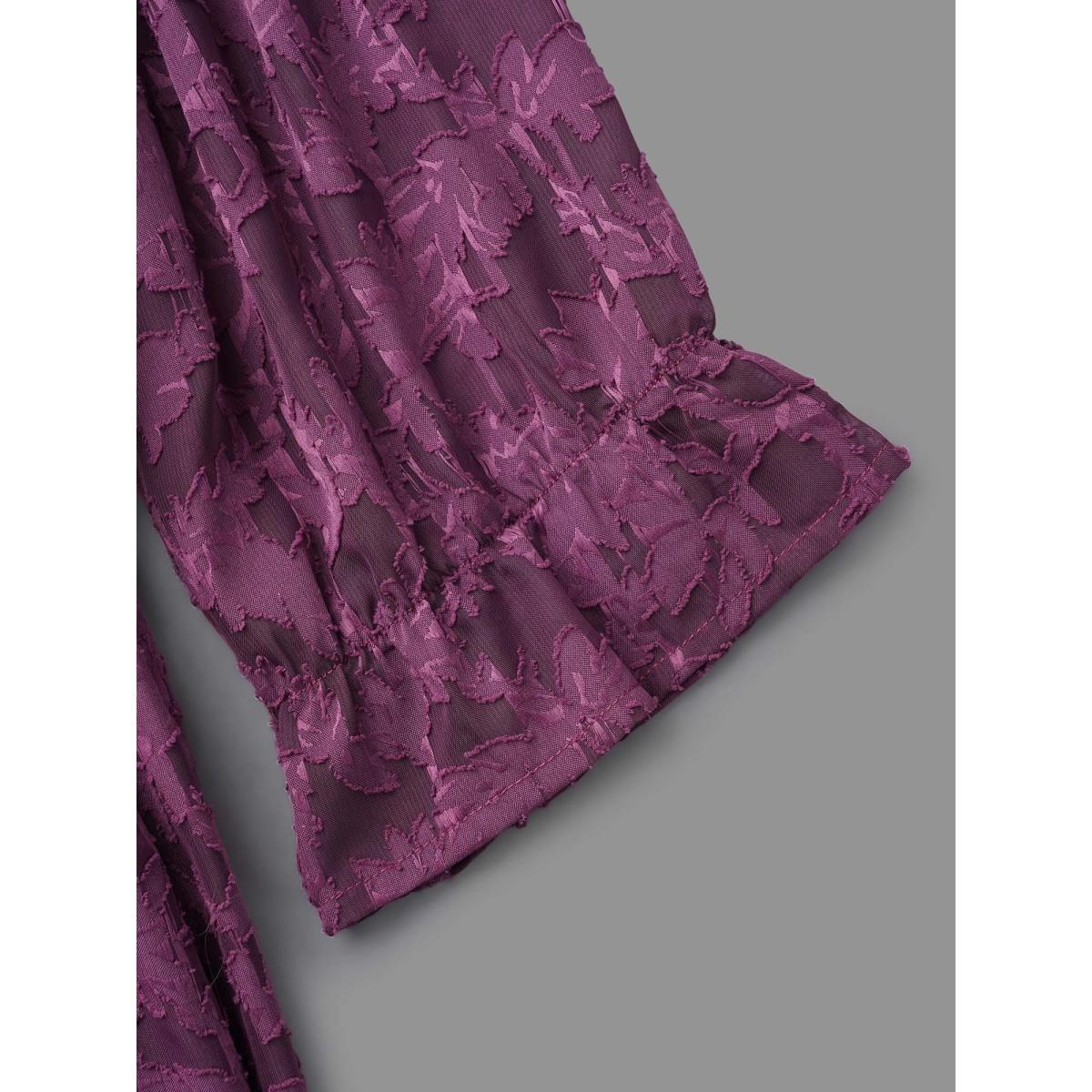 Plus Size V Neck Burn-out Fabric Midi Dress Deeppurplered Women Elegant Texture V-neck Elbow-length sleeve Curvy BloomChic 28/5X Product Image