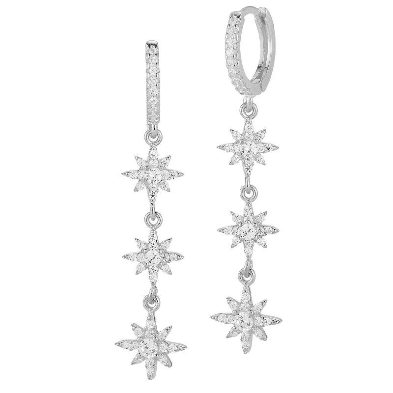 Sunkissed Sterling Cubic Zirconia Multi Star Charm Huggie Earrings, Women's, Silver Tone Product Image