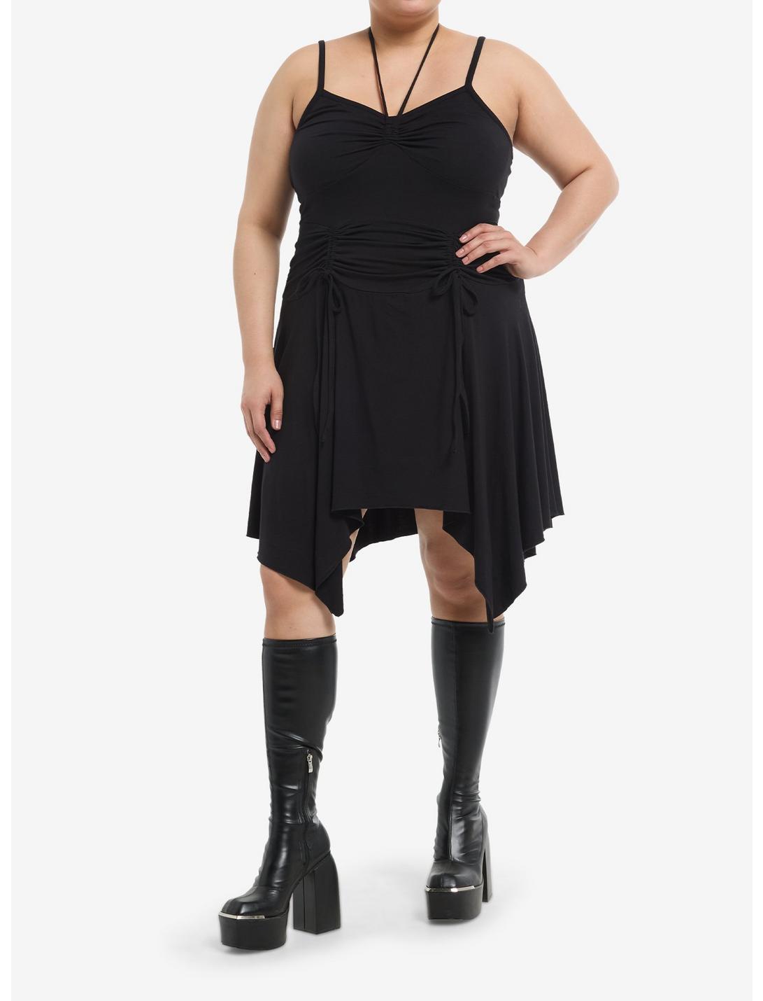 Cosmic Aura Black Ruched Hanky Hem Dress Plus Size Product Image