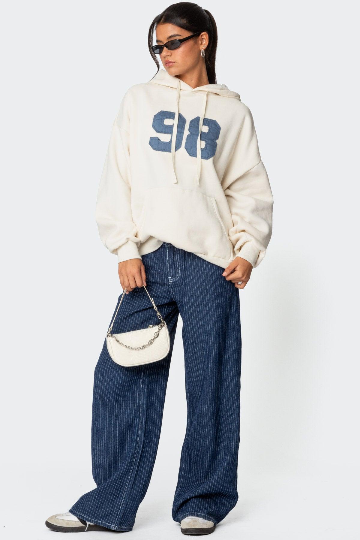 Pinstripe Low Rise Baggy Jeans Product Image