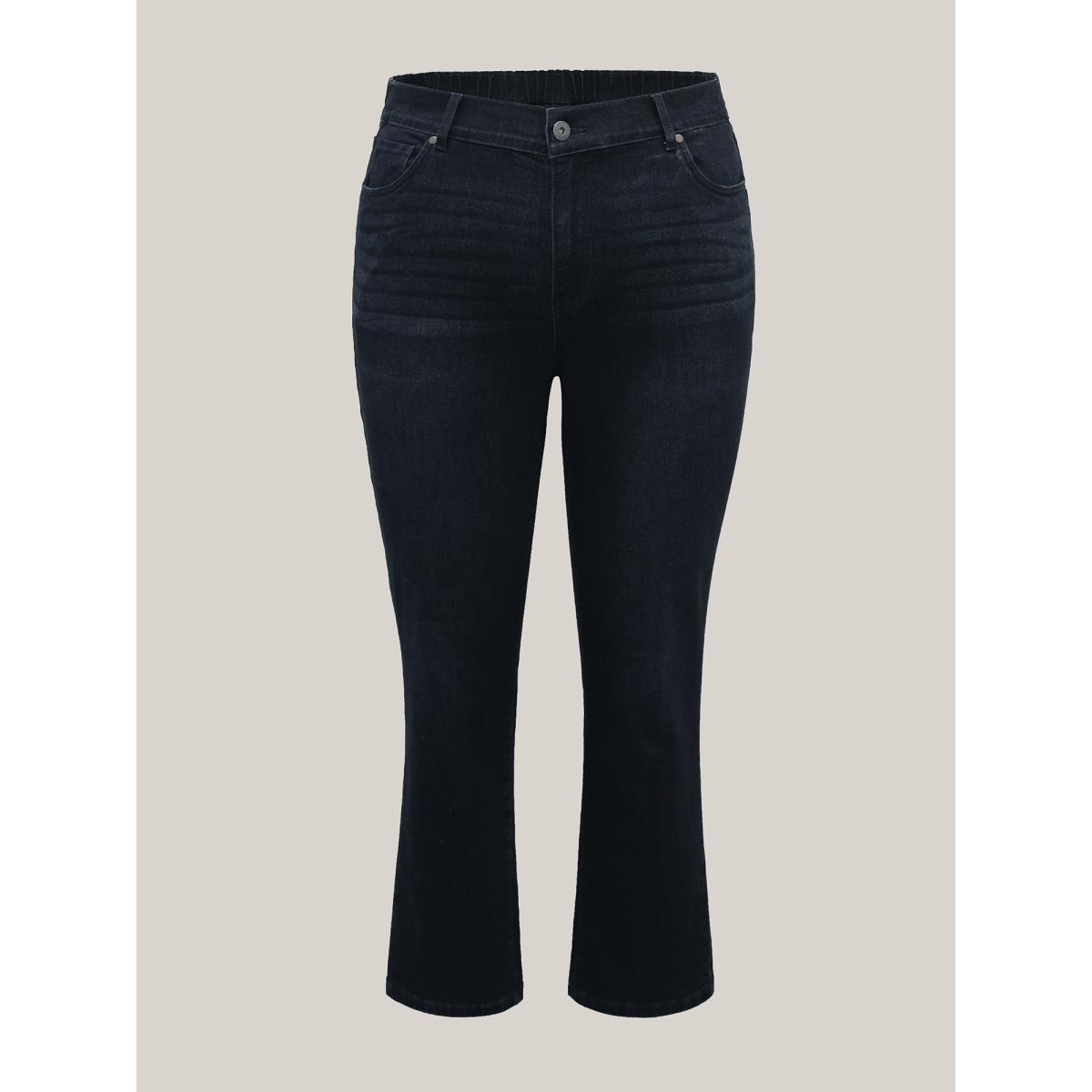 Plus Size Whiskered Mid-Rise Skinny-Fit Jeans Women Denimcharcoal Elegant Button Medium stretch Slanted pocket Jeans BloomChic 20/2X Product Image