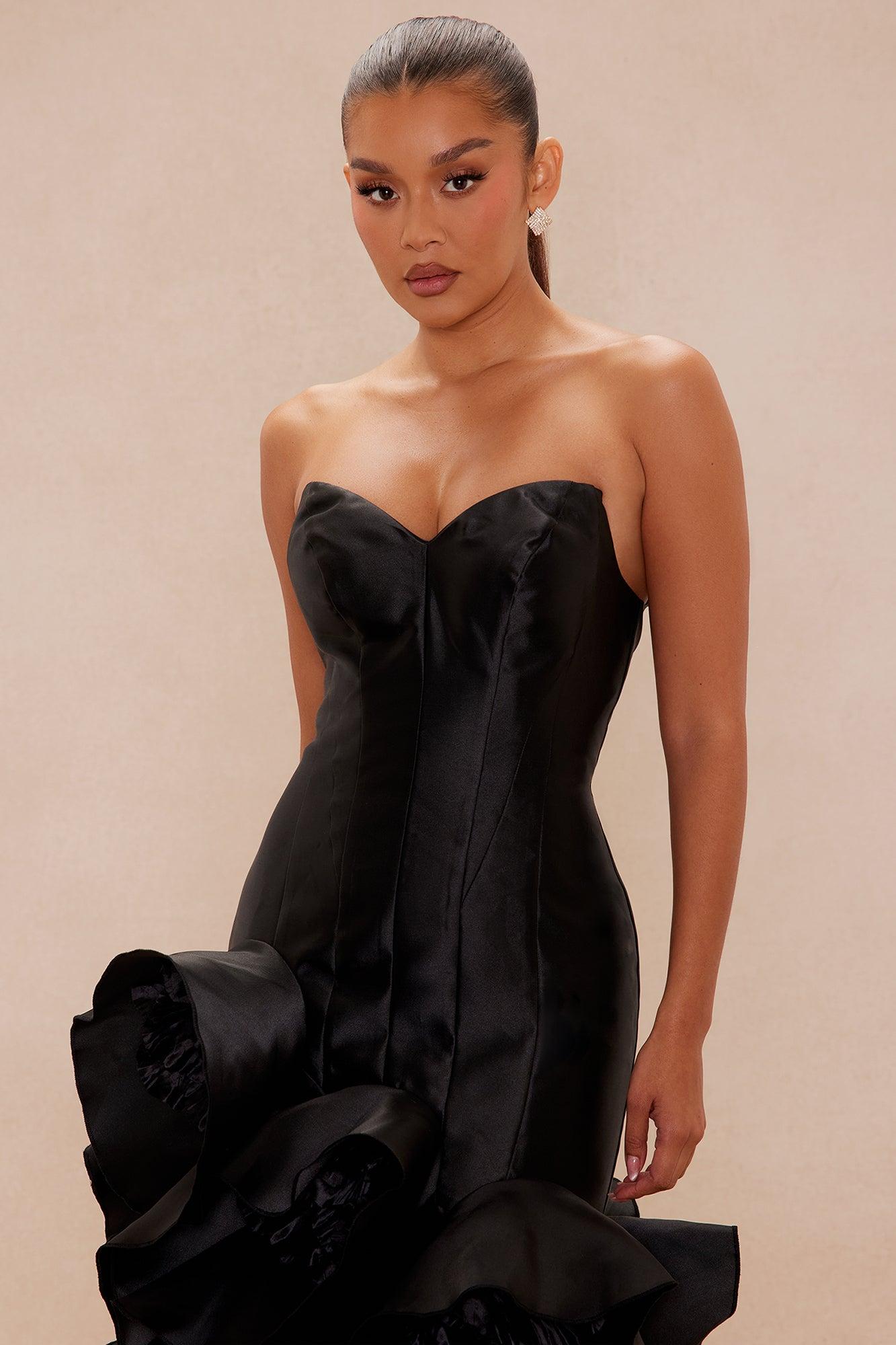 Irina Ruffle Taffeta Gown - Black Female Product Image