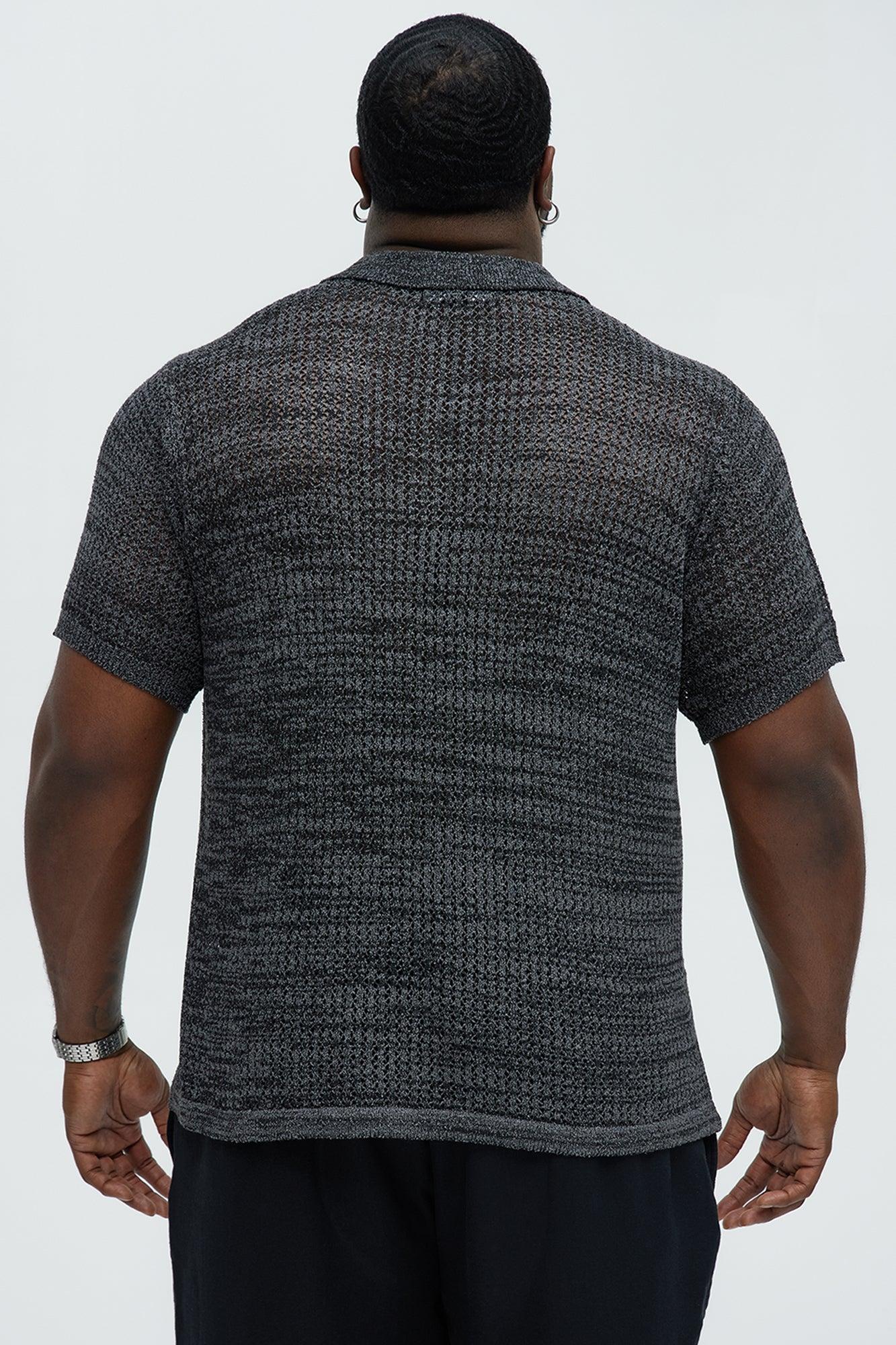 Peppered Open Knit Polo - Grey/combo Product Image