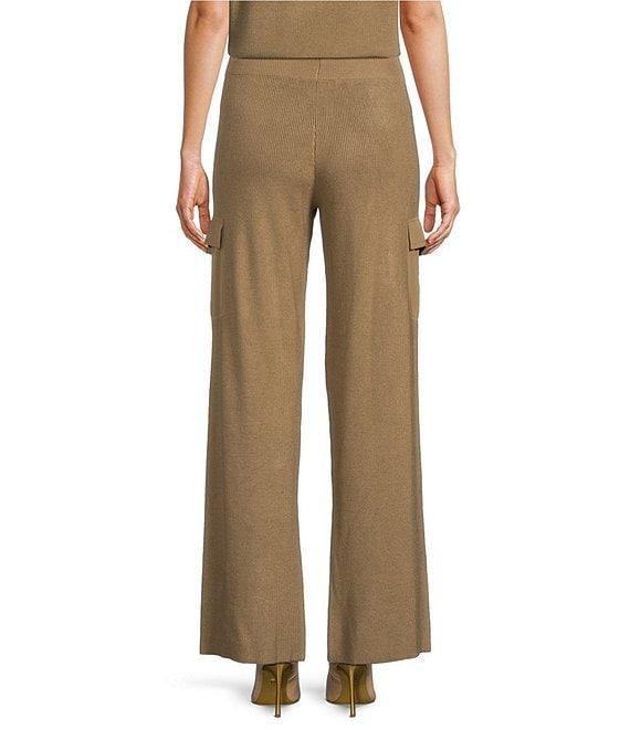 DKNY by Donna Karan Mixed Media Satin Pocket Wide Leg Cargo Pants Product Image