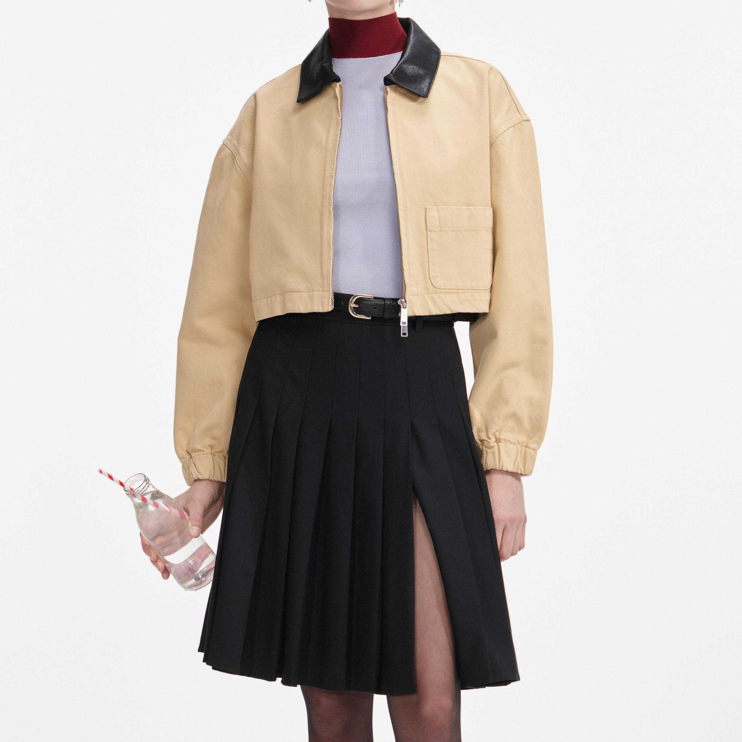 Beige Denim Cropped Jacket Product Image