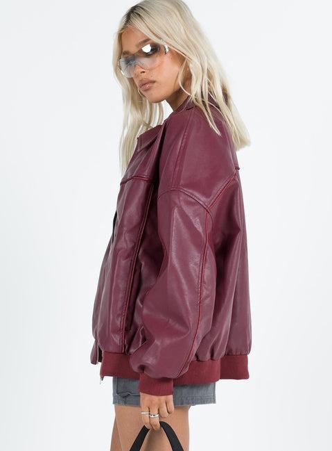 Goldsmith Faux Leather Bomber Jacket Burgundy Product Image