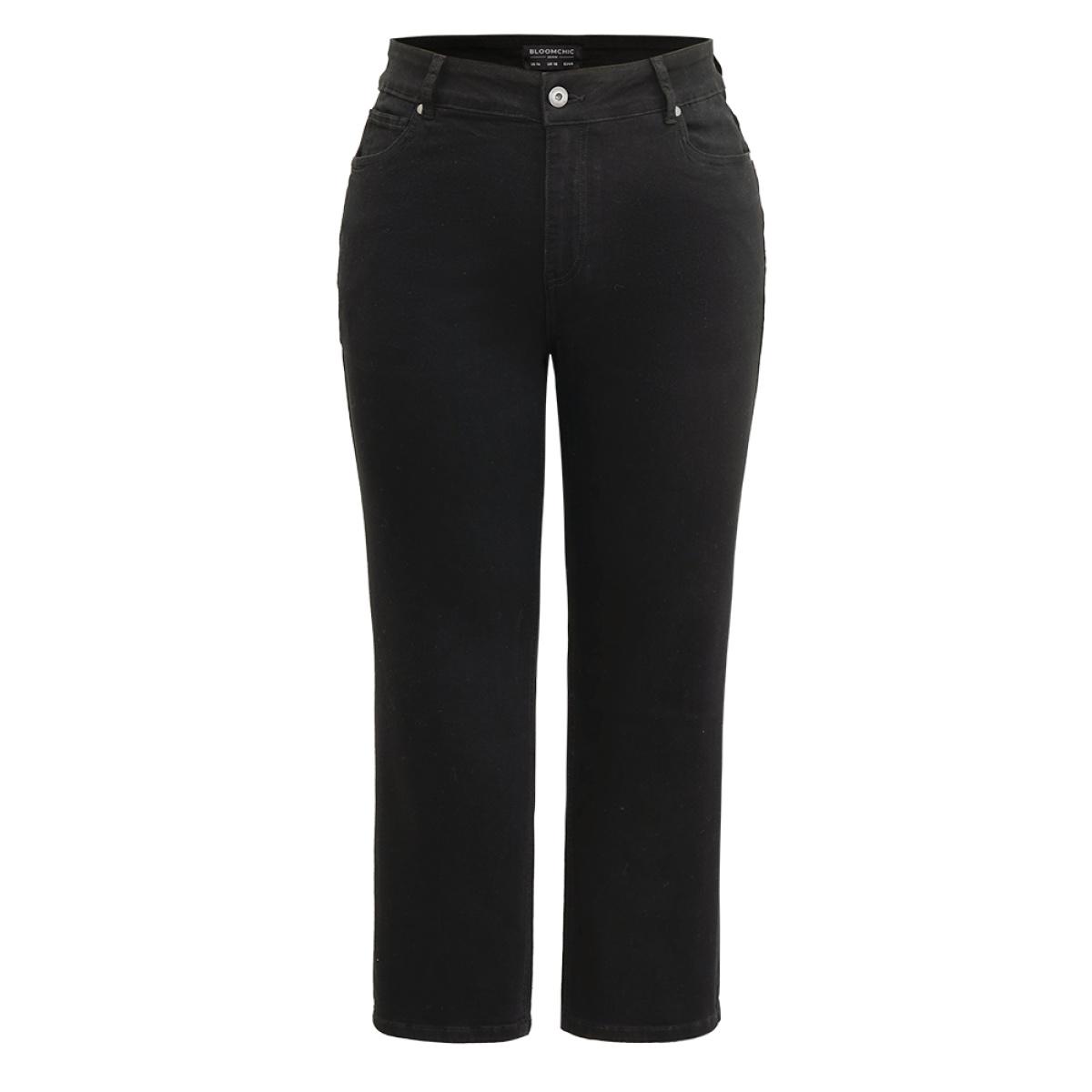 Plus Size Plain Black Wash Zipper Fly Jeans Women Black Casual Plain Plain High stretch Pocket Jeans BloomChic 22/3X Product Image
