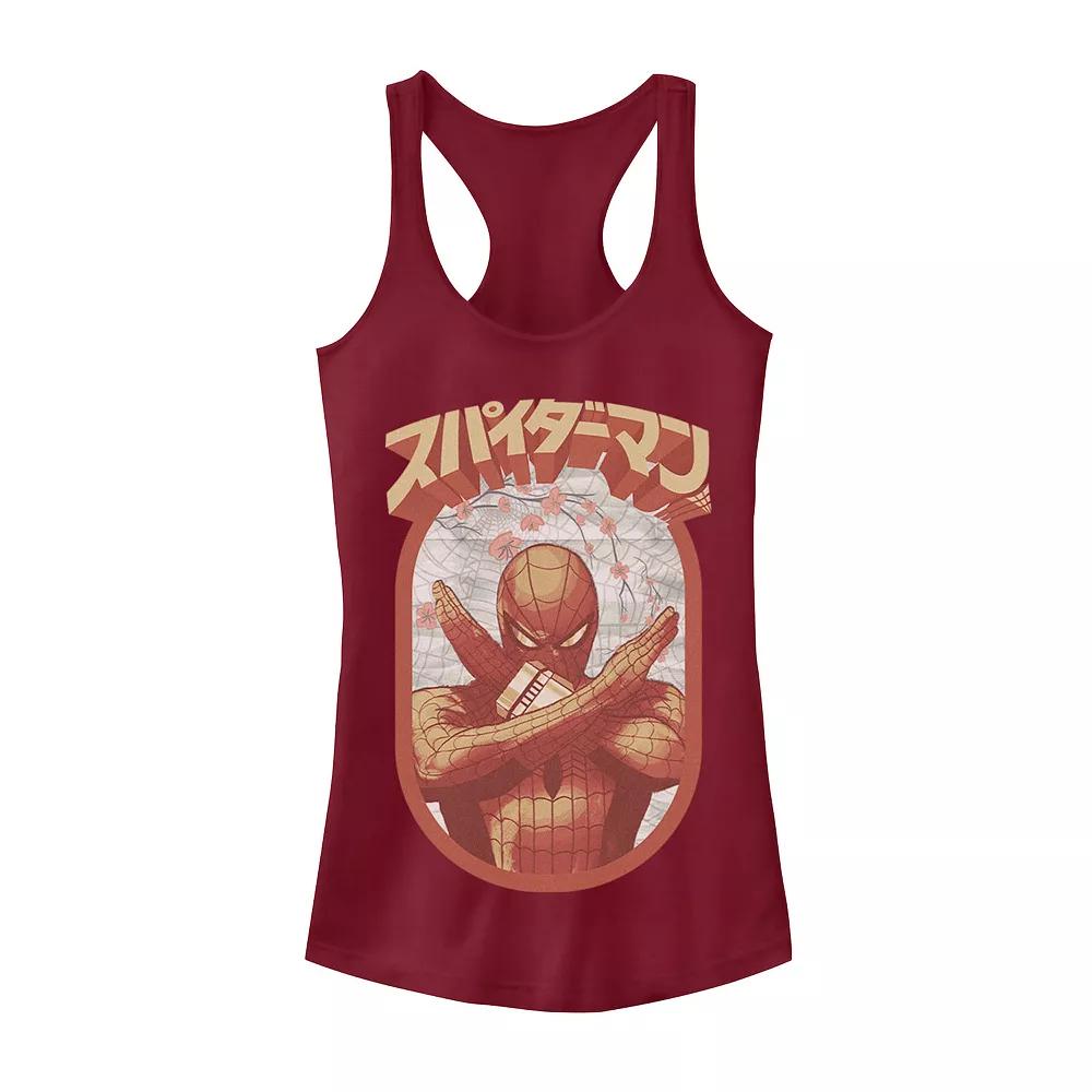 Juniors' Marvel Spider-Man Retro Floral Kanji Tank Top, Girl's, Size: Medium, Red Product Image
