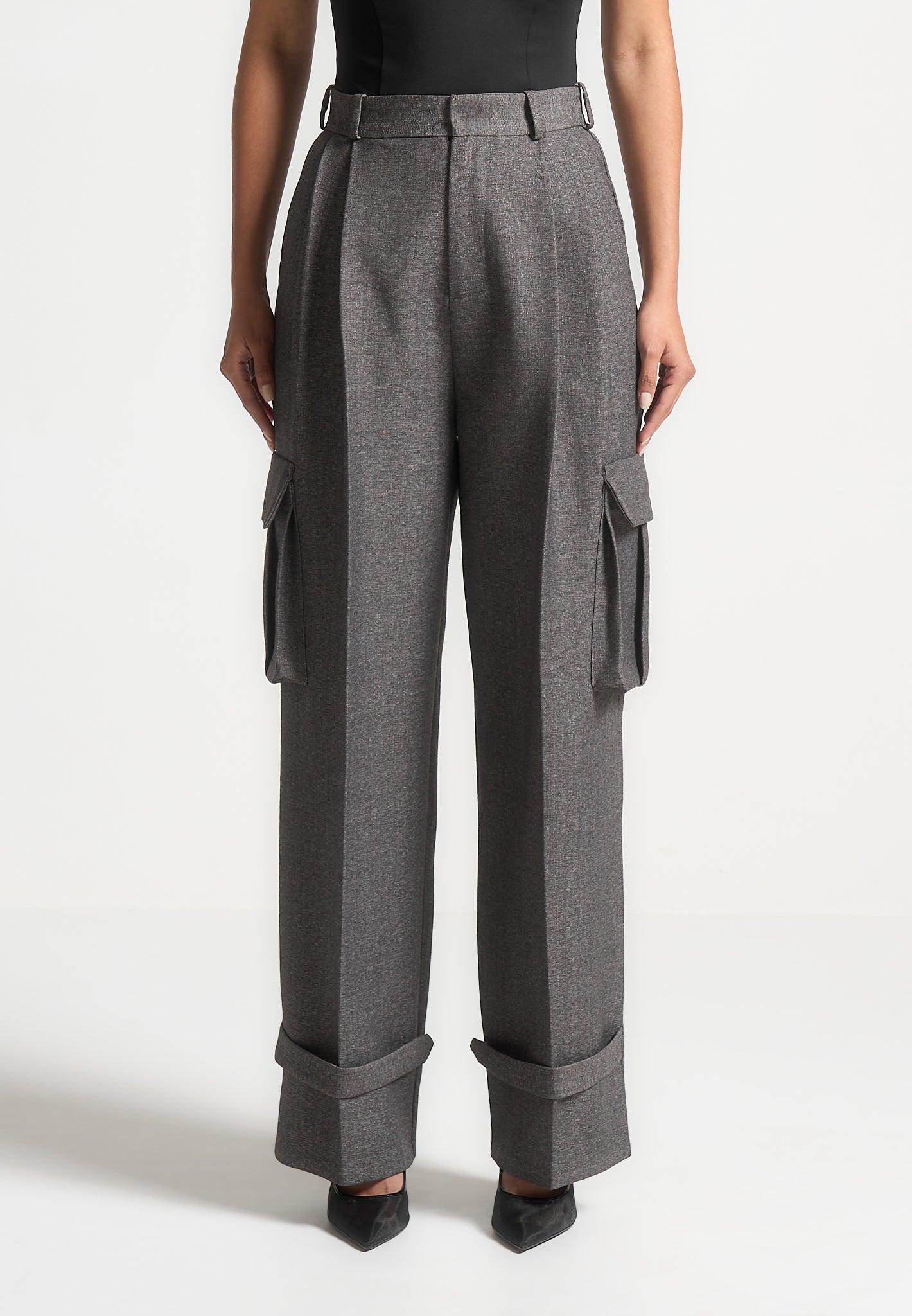 Danielle - Textured Tailored Pleated Cargo Trousers - Grey Marl Female Product Image