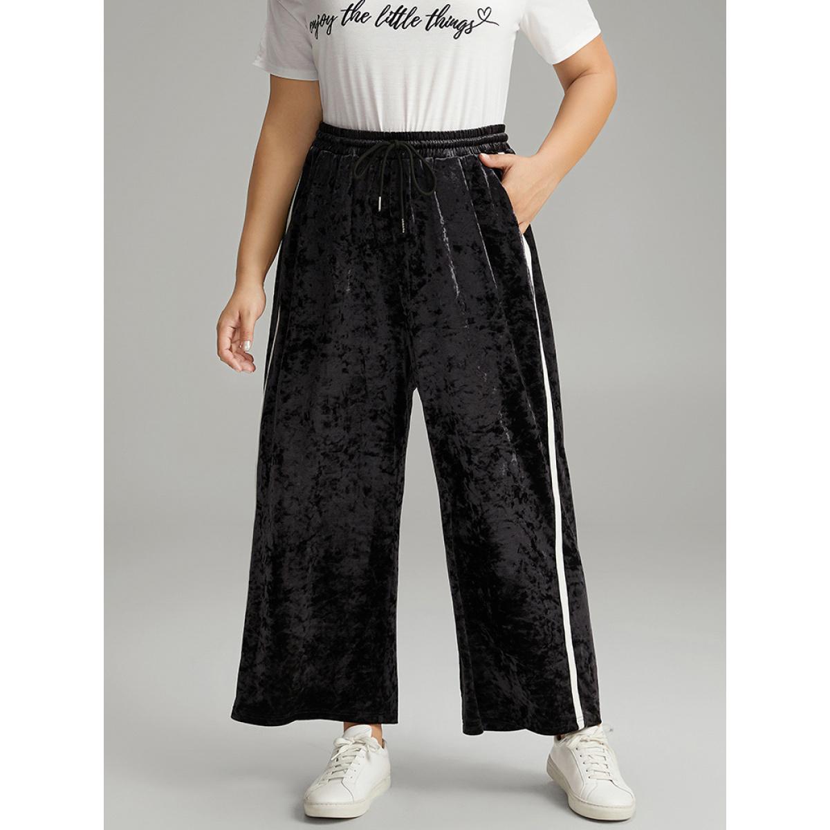 Velvet Contrast Webbing Elastic Waist Sweatpants Midnight Plus Size Women Casual Dailywear Contrast 18-20/2X Bloomchic Product Image