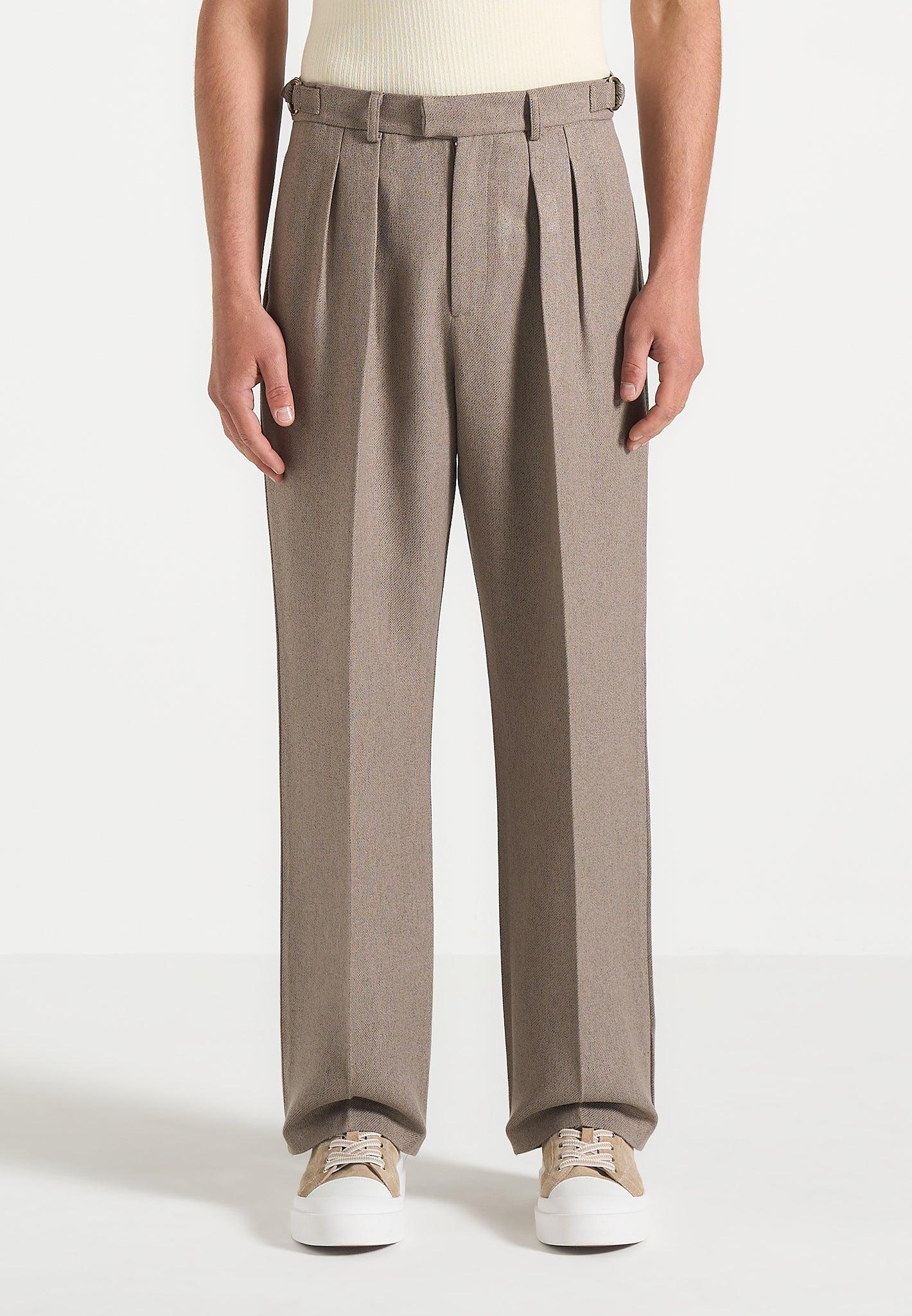 Pierre - Relaxed Fit Textured Pleated Tailored Trousers - Taupe Male Product Image