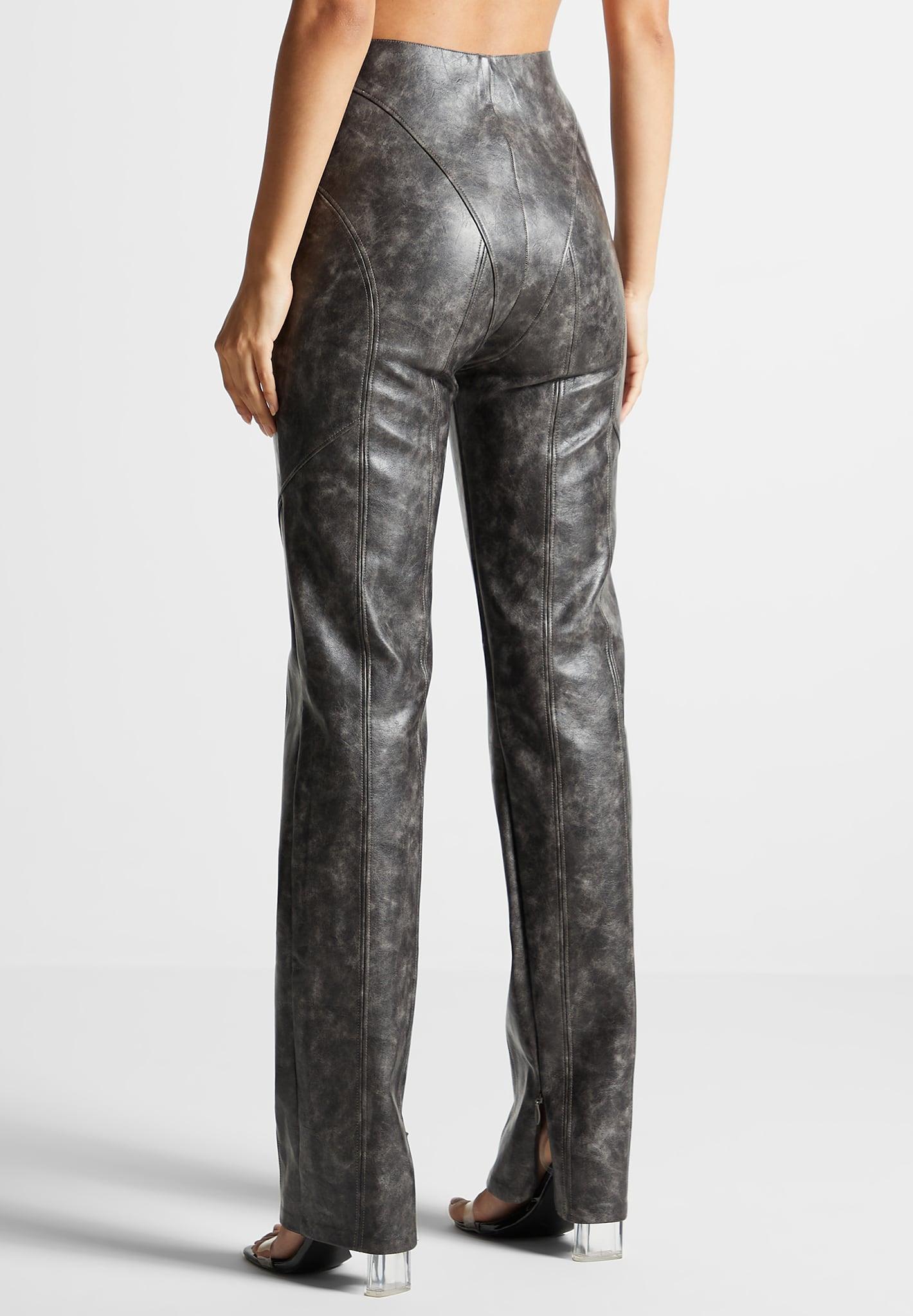 Vintage Leather Trousers - Grey Female Product Image