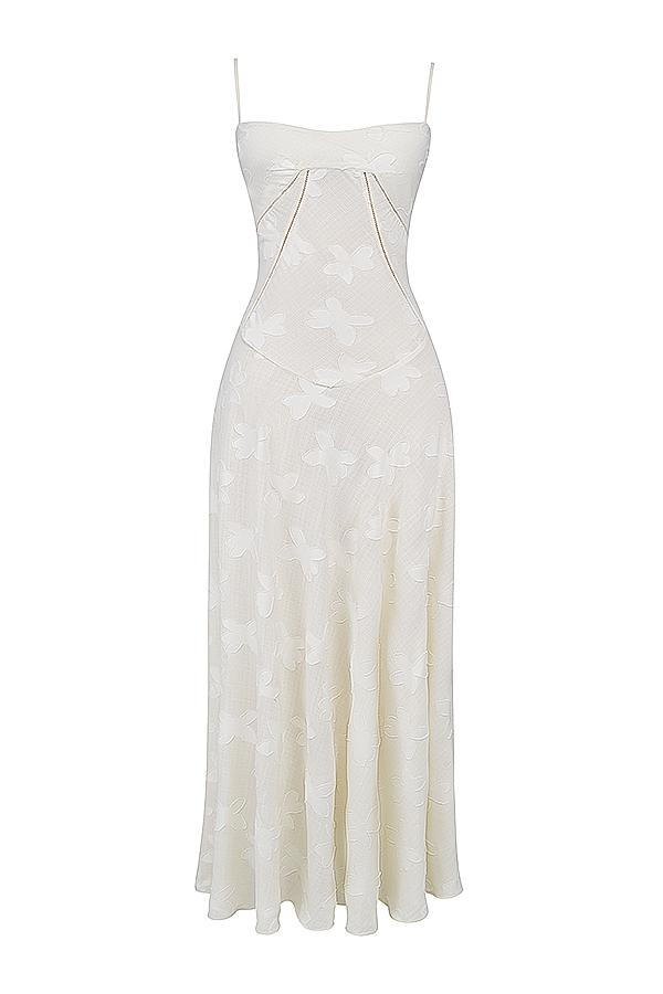 Seren  vintage cream floral lace back maxi dress Product Image