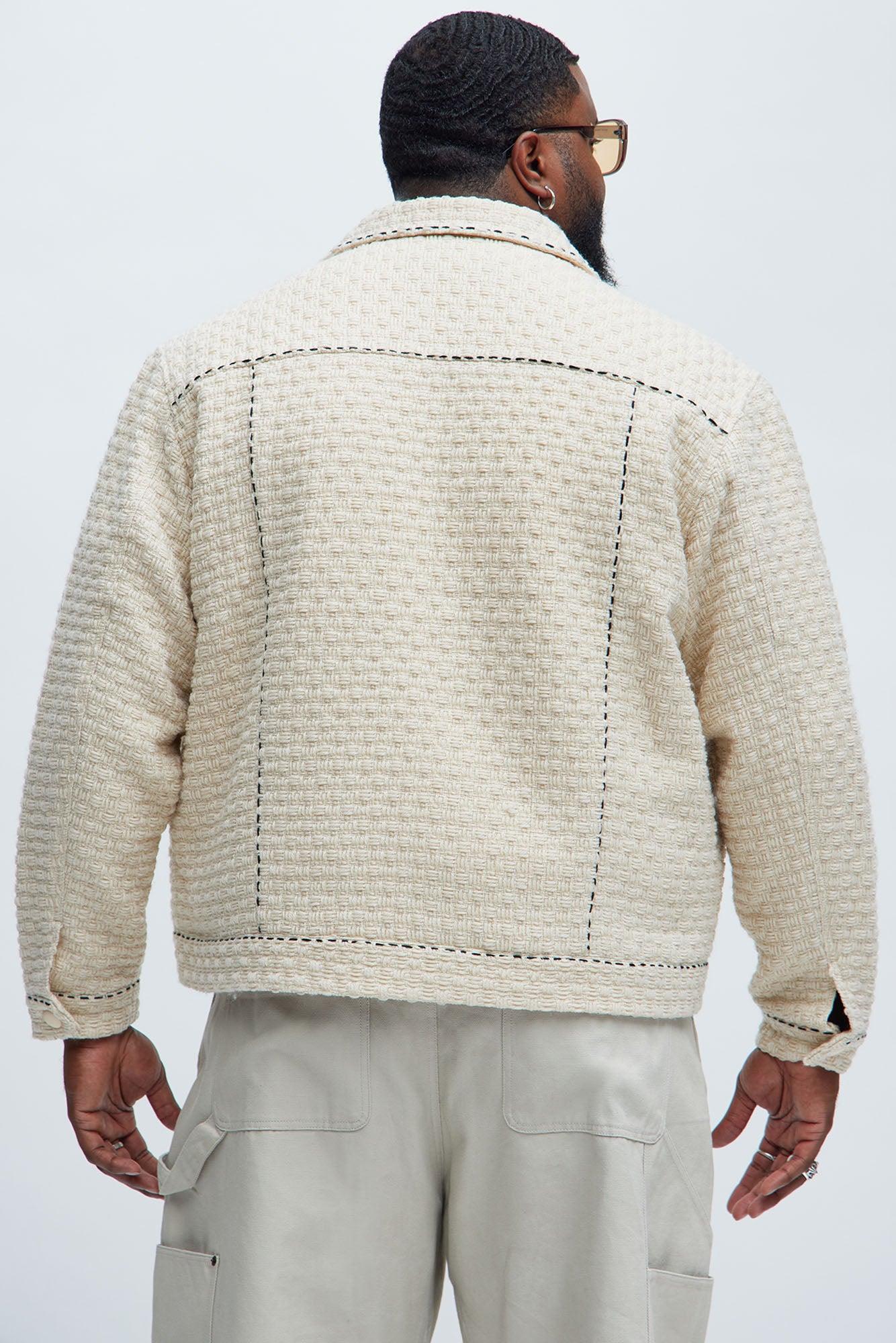 Beverly Tweed Contrasting Stitch Trucker Jacket - Cream Product Image